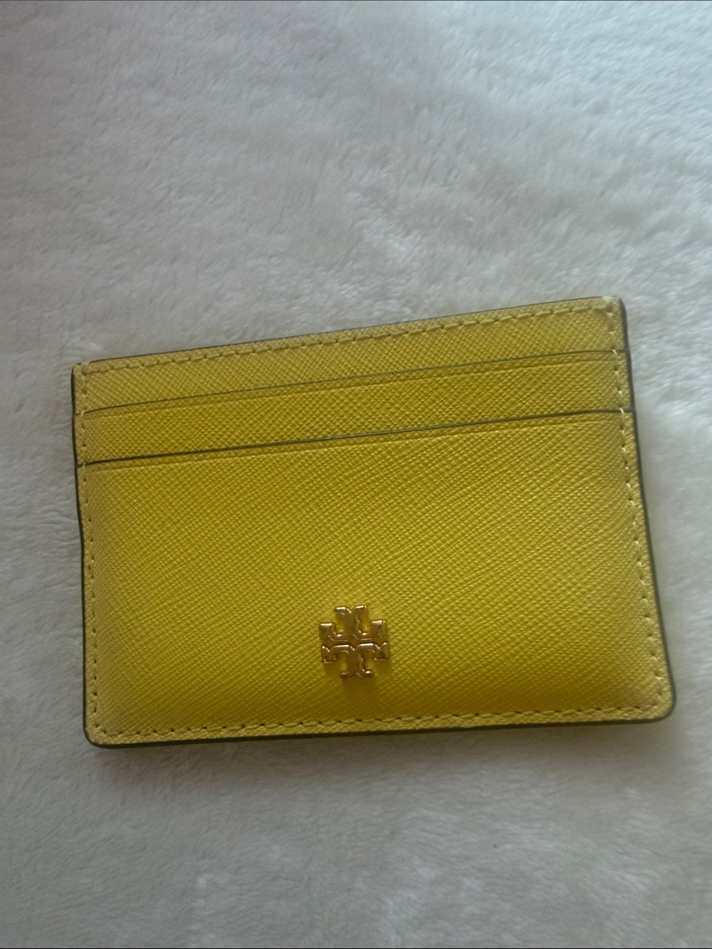 Tory Burch Charlie Yellow Leather Card Holder with Gold Logo